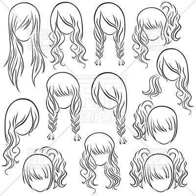 400x400 Set Of Teenage Girl's Hairstyles - Wig Drawing