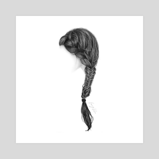 540x540 side braid drawing, an art print - Wig Drawing