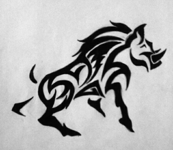 600x523 Wild Boar Tribal Tattoo - Wild Boar Skull Drawing
