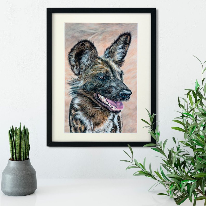 794x794 Original African Wild Dog Drawing Original Art Painted Dog Etsy - Wild Dog Drawing