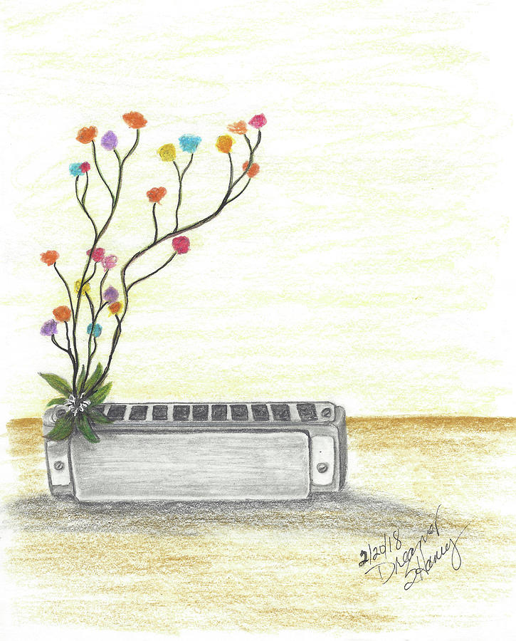 725x900 Harmonica With Wild Flowers Drawing - Wild Flower Drawing
