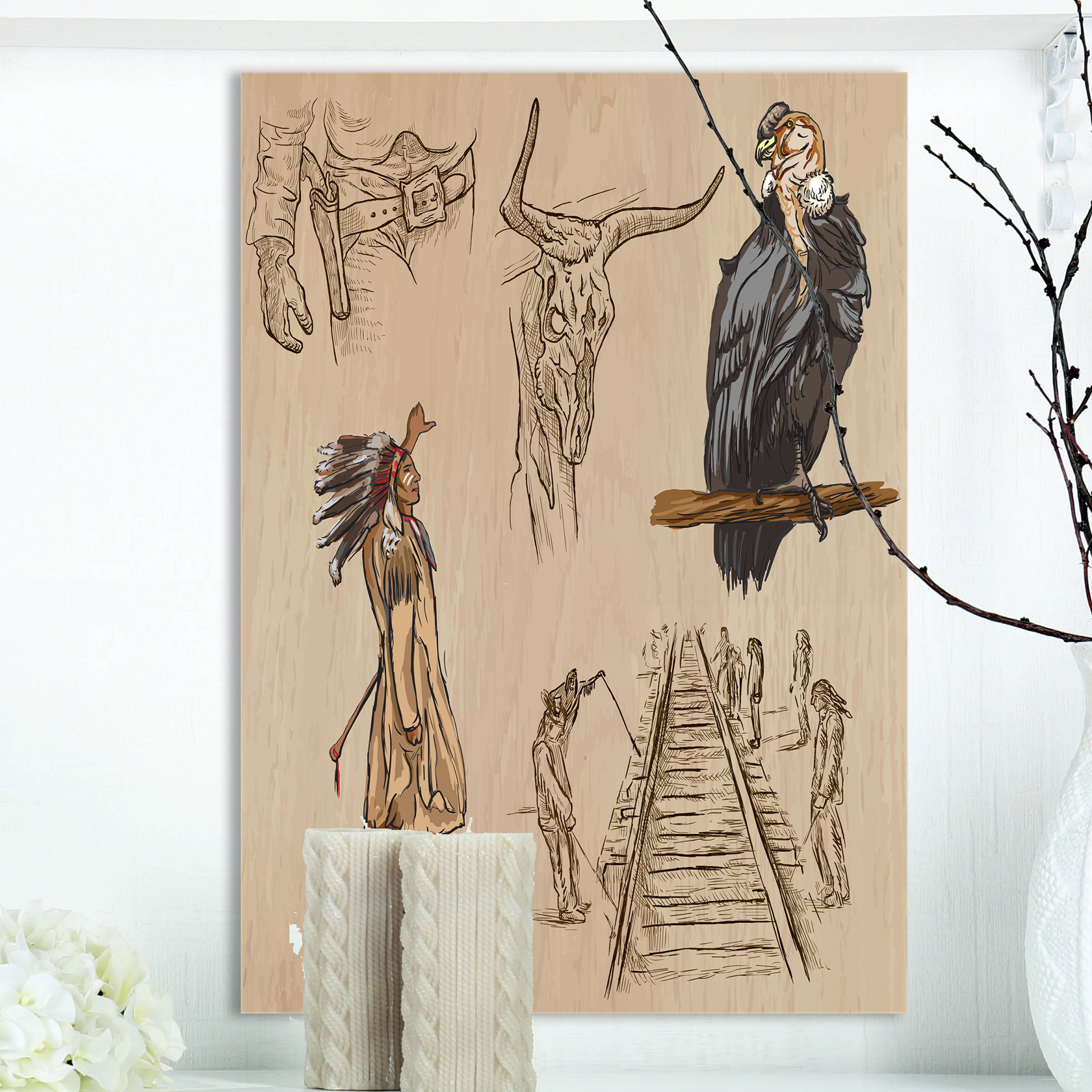 1680x1680 east urban home 'wild wild west' drawing print on wrapped canvas - Wild West Drawing