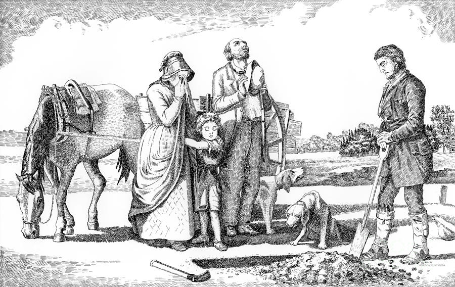 900x568 old west art burial drawing - Wild West Drawing