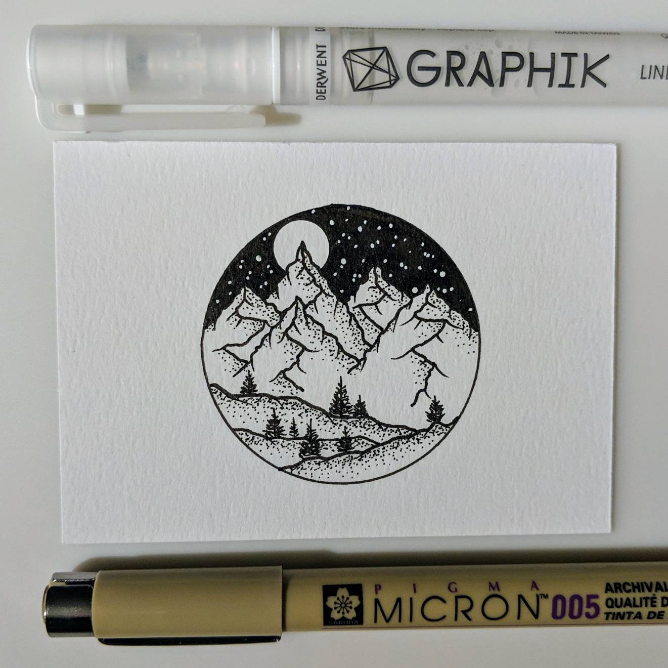 1321x1320 starry sky in the wilderness ink drawing - Wilderness Drawings