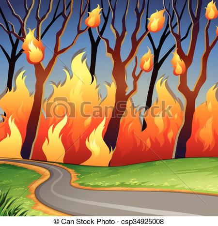 450x467 disaster scene of forest fire illustration - Wildfire Drawing