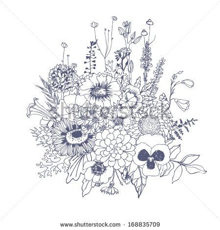 450x470 floristic composition bouquet of wildflowers vector hand drawn - Wildflower Bouquet Drawing