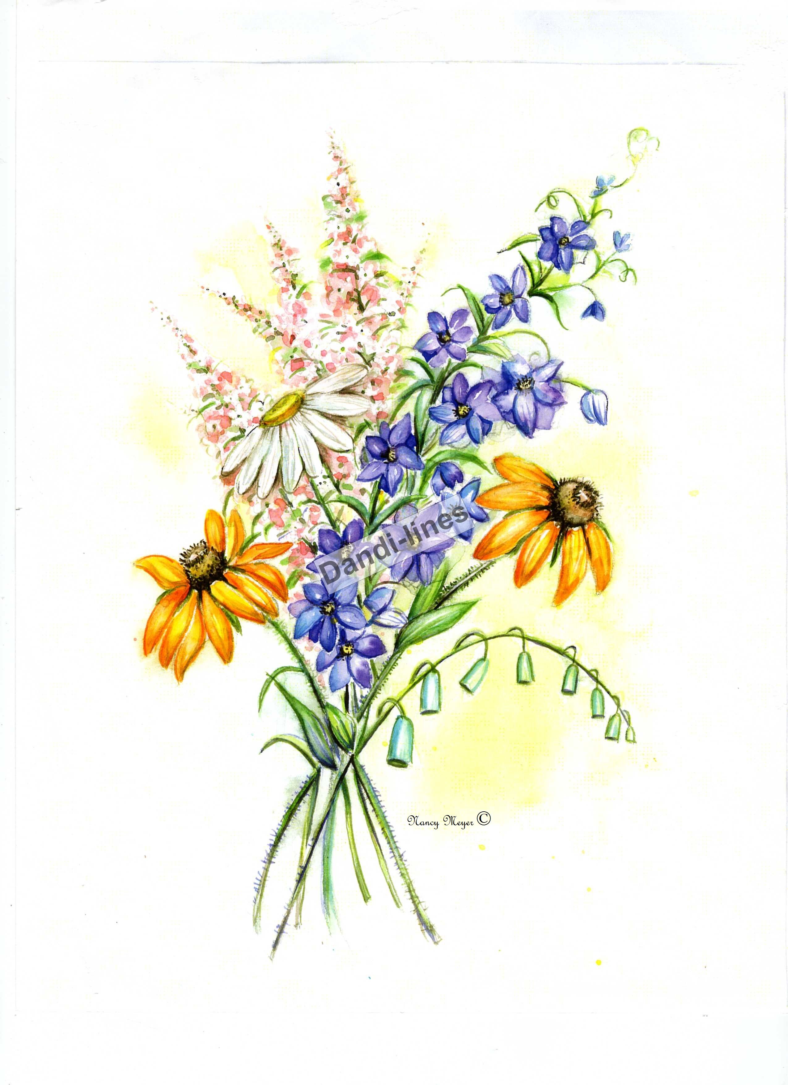 2550x3509 wildflower drawing - Wildflower Bouquet Drawing