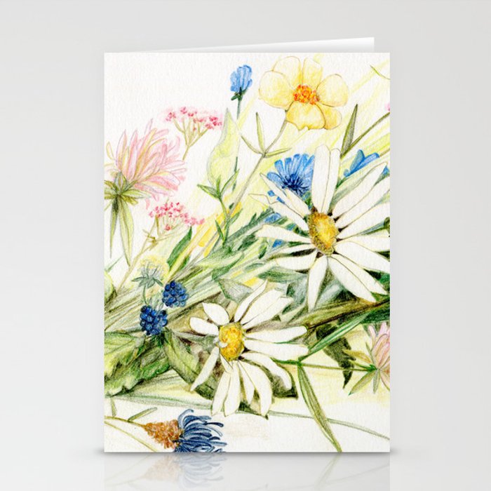700x700 bouquet of wildflowers original colored pencil drawing stationery - Wildflower Bouquet Drawing