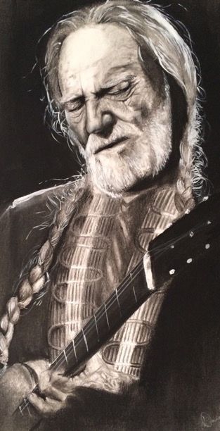 313x612 Willie Nelson Charcoal Portrait Drawing - Willie Nelson Drawing