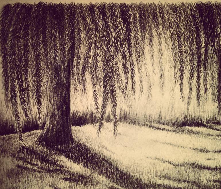 770x659 Tranquility Under The Willow Tree Drawing - Willow Tree Drawing