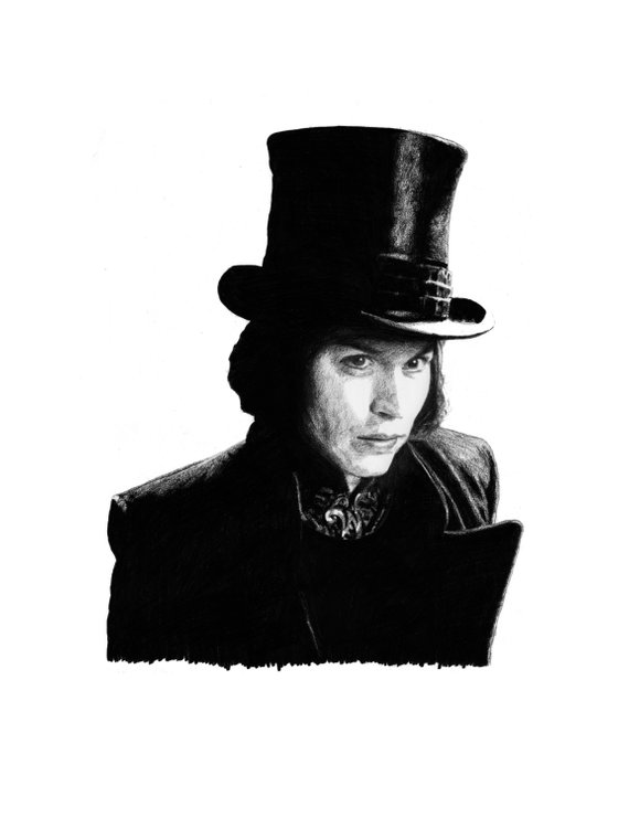 570x741 willy wonka pencil drawing etsy - Willy Wonka Drawing