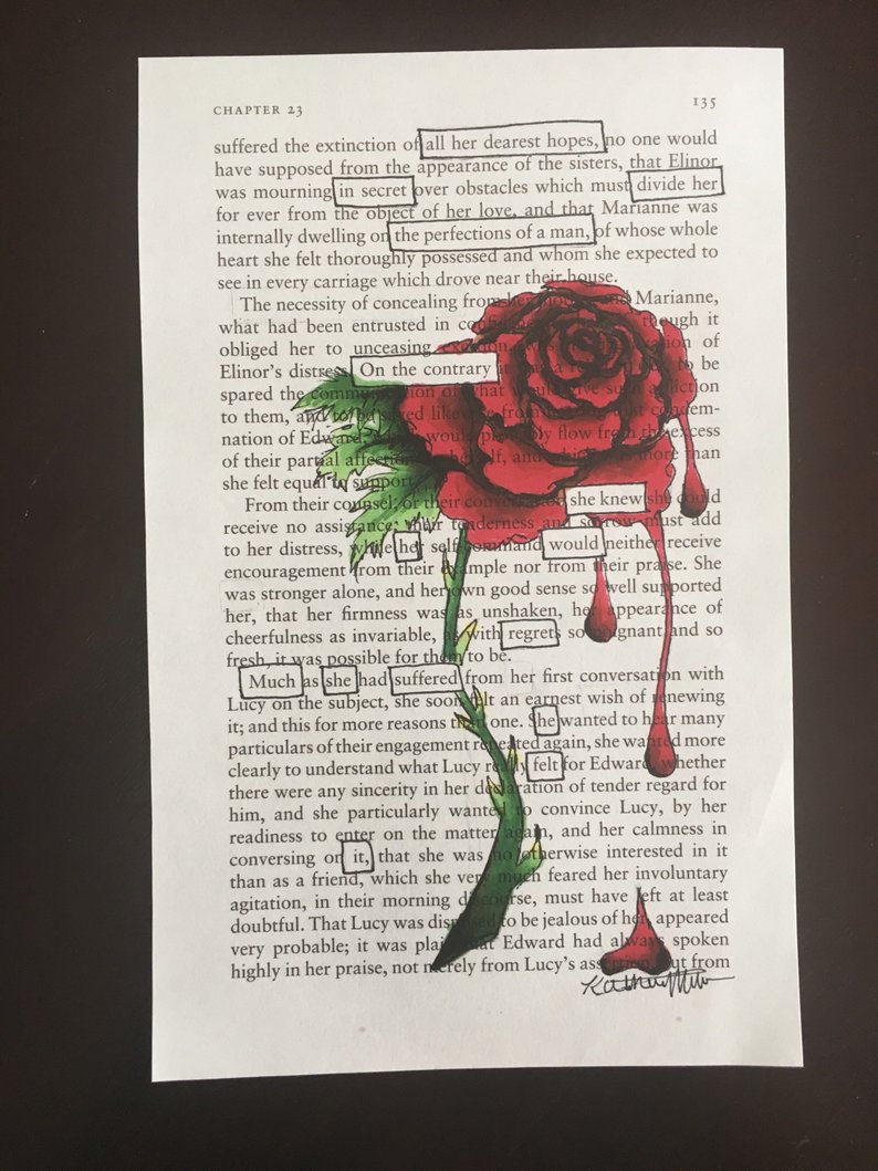 794x1059 The Wilted Rose Blackout Poetry Poem Art Drawing Etsy - Wilted Rose Drawing