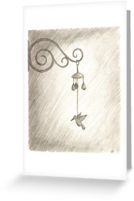 277x415 hummingbird wind chime, pencil drawing greeting cards - Wind Chime Drawing