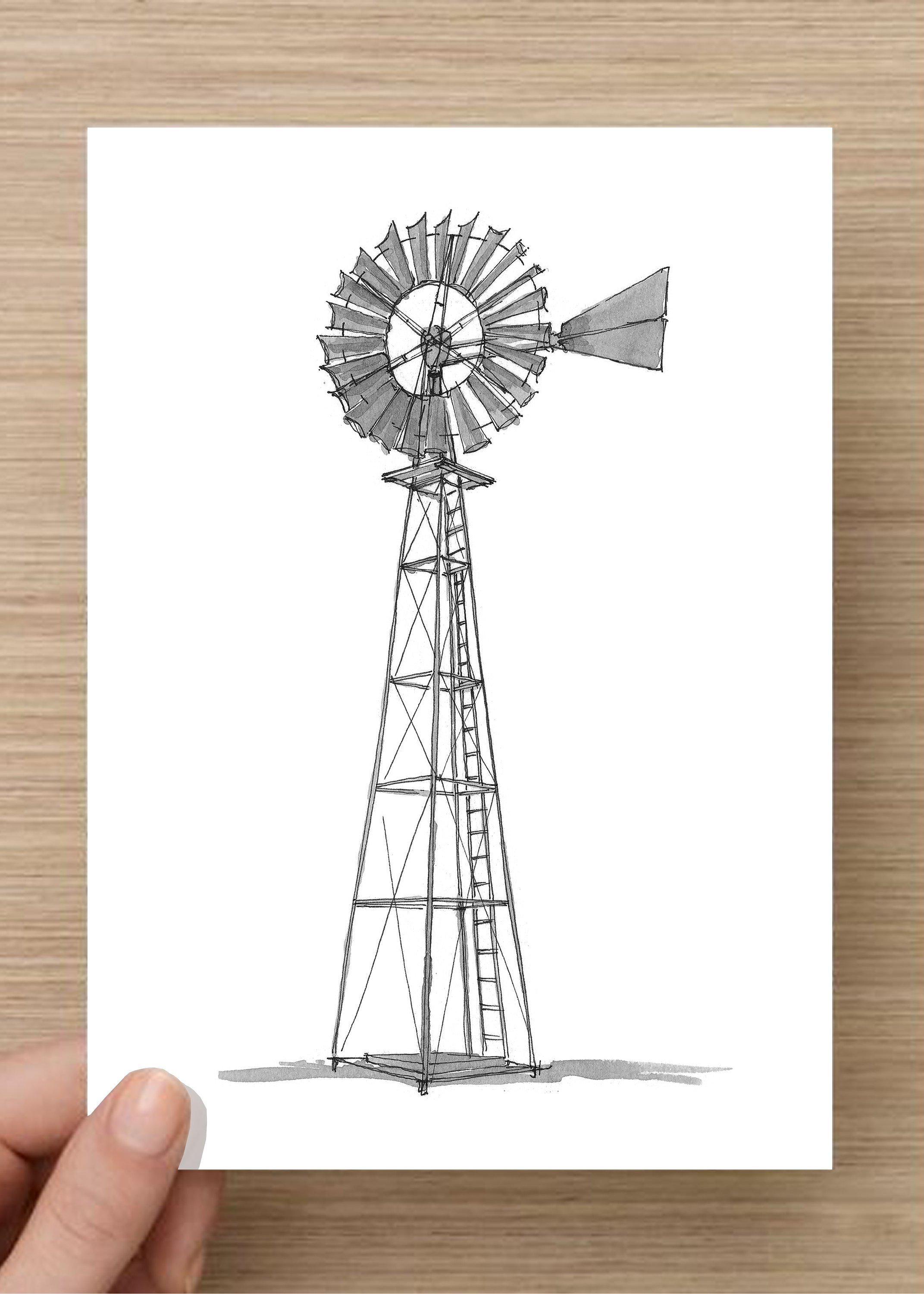 2143x3000 Pen And Ink Drawing Of An Old Windmill Near Basalt, Colorado - Wind Power Drawing