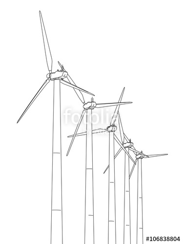375x500 Wind Power Plant, Line Drawing Illustration Stock Image - Wind Power Drawing