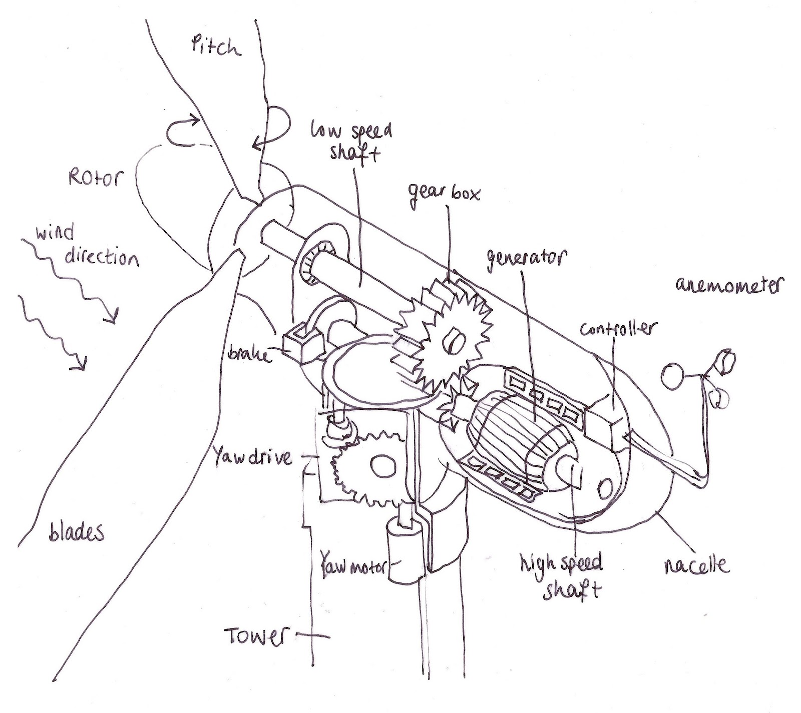 1600x1425 Buckylab How It Works Wind Turbine - Wind Power Drawing