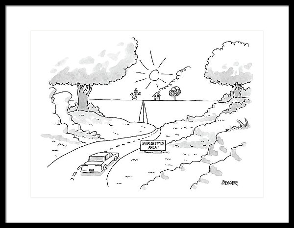 600x466 a car on a winding road heads for a straight road framed print - Winding Road Drawing