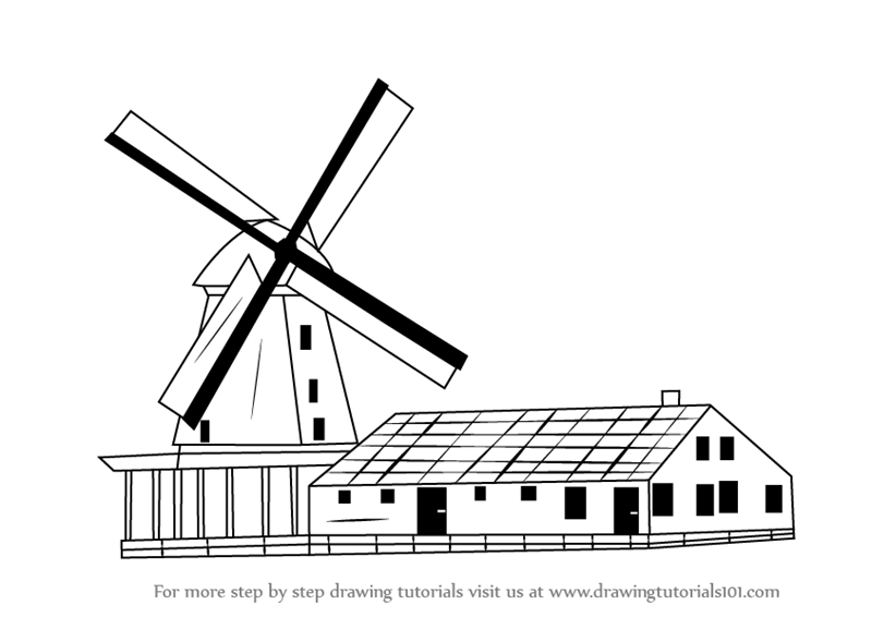 800x566 learn how to draw a windmill with house - Windmill Drawing