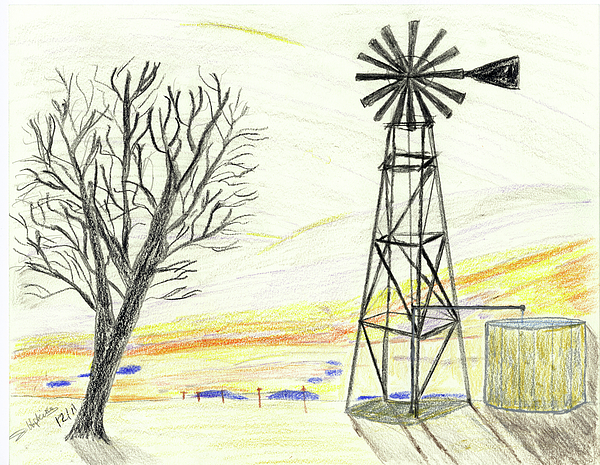 600x465 lonely windmill drawing - Windmill Drawing