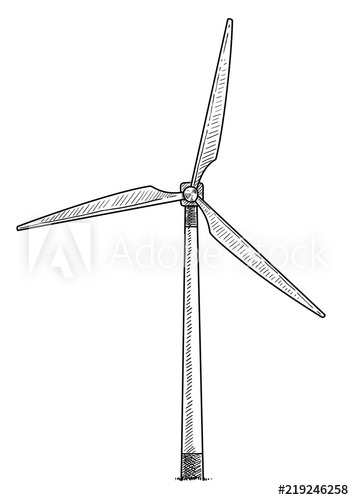 354x500 windmill, wind turbine illustration, drawing, engraving, ink, line - Windmill Drawing