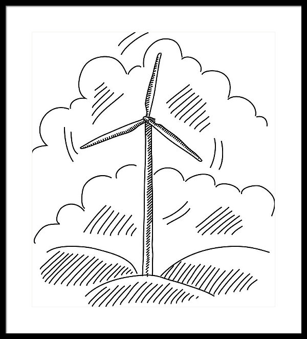 600x662 windmill drawing framed print - Windmill Drawing