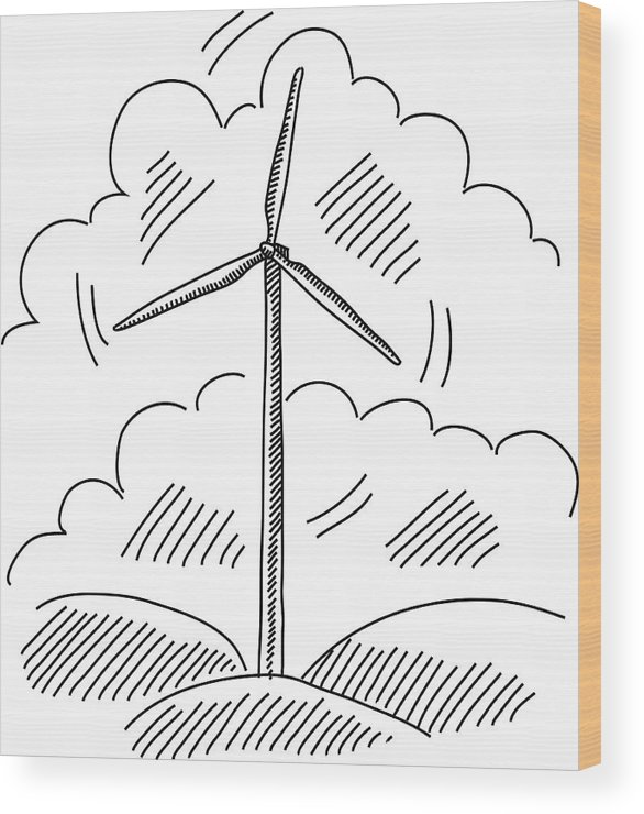586x740 windmill drawing wood print - Windmill Drawing