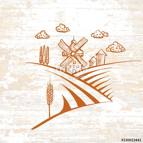 500x500 windmill drawing icon on vintage background stock image - Windmill Drawing