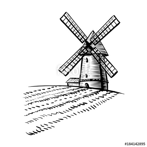 500x500 windmill isolated on white background hand drawn sketch style - Windmill Drawing