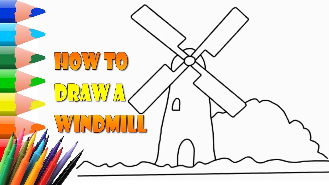 1280x720 how to draw a windmill easy drawing for kids step - Windmill Drawing