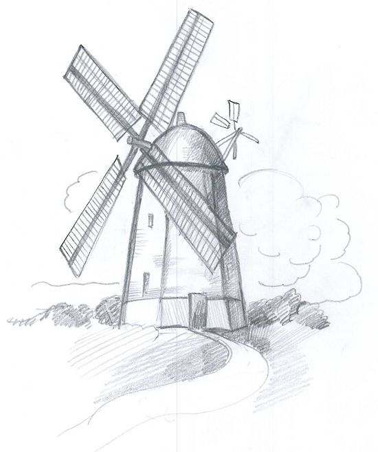 550x657 how to draw a windmill steps - Windmill Drawing