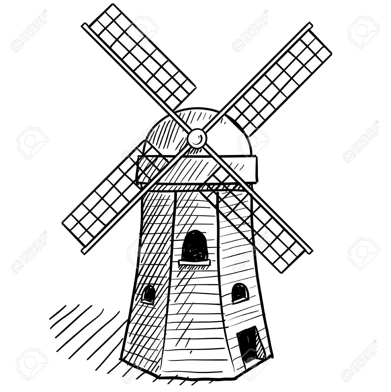 1299x1300 dutch windmill line drawing - Windmill Line Drawing