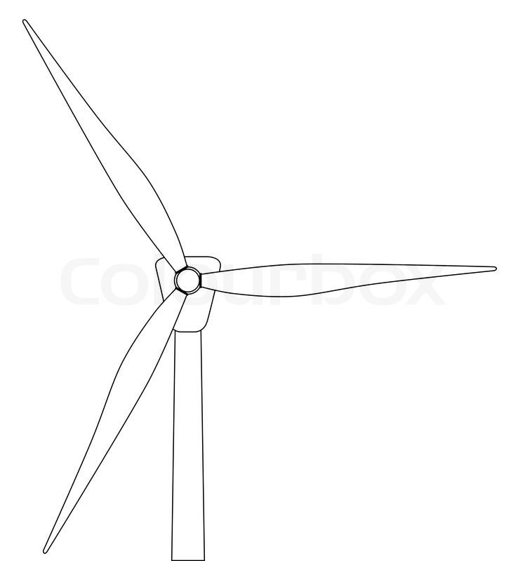 738x800 black and white line drawing of a typical wind turbine, vector - Windmill Line Drawing