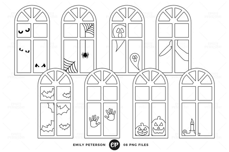 794x528 halloween digital stamps windows line art silhouette clip etsy - Window Line Drawing