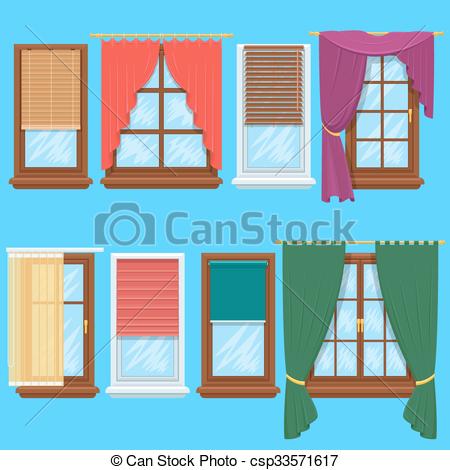 450x470 Window Curtains And Blinds Vector Set Window Curtains - Window With Curtains Drawing