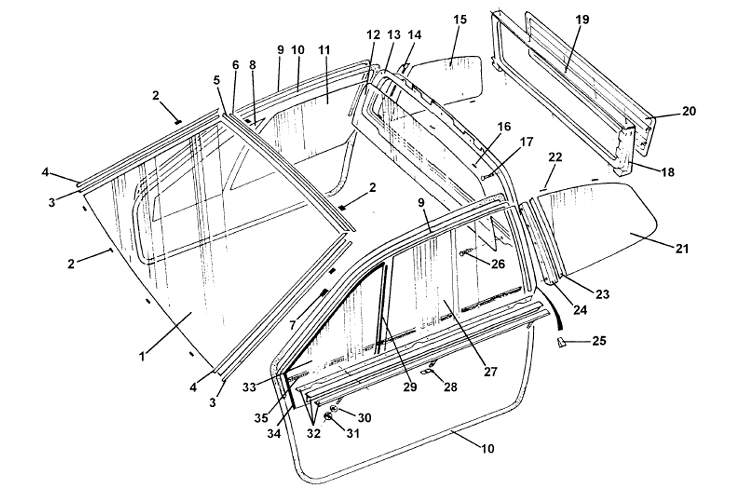 756x494 windscreen, door glass, seals, weather strips lotus garage - Windscreen Drawing
