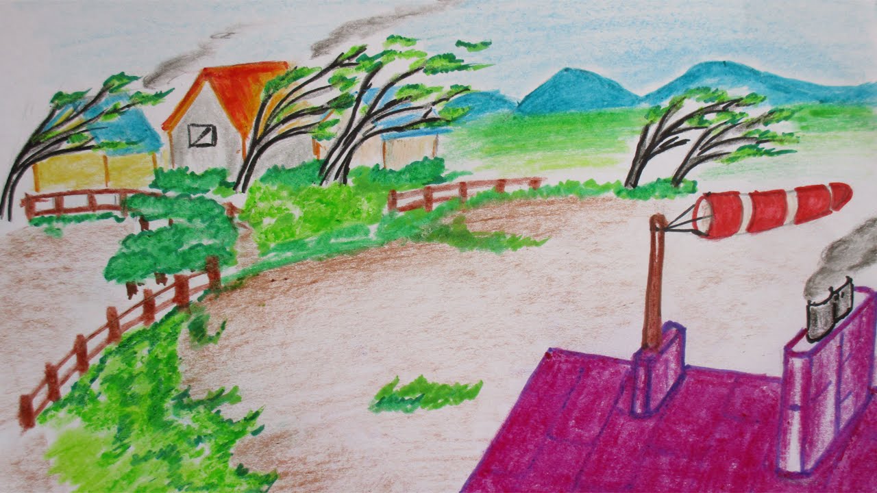 1280x720 How To Draw A Beautiful Landscape In Windy Winter Scenery - Windy Day Drawing