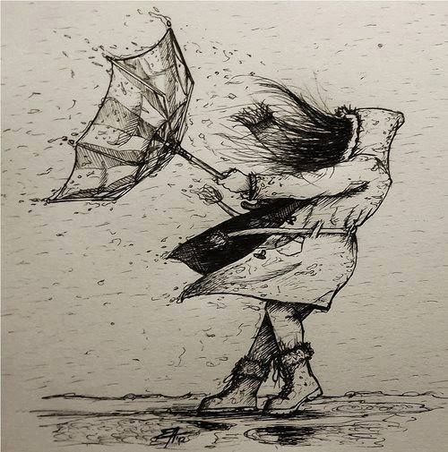 500x505 Windy Weather Drawings In Drawings, Umbrella Art, Art - Windy Day Drawing