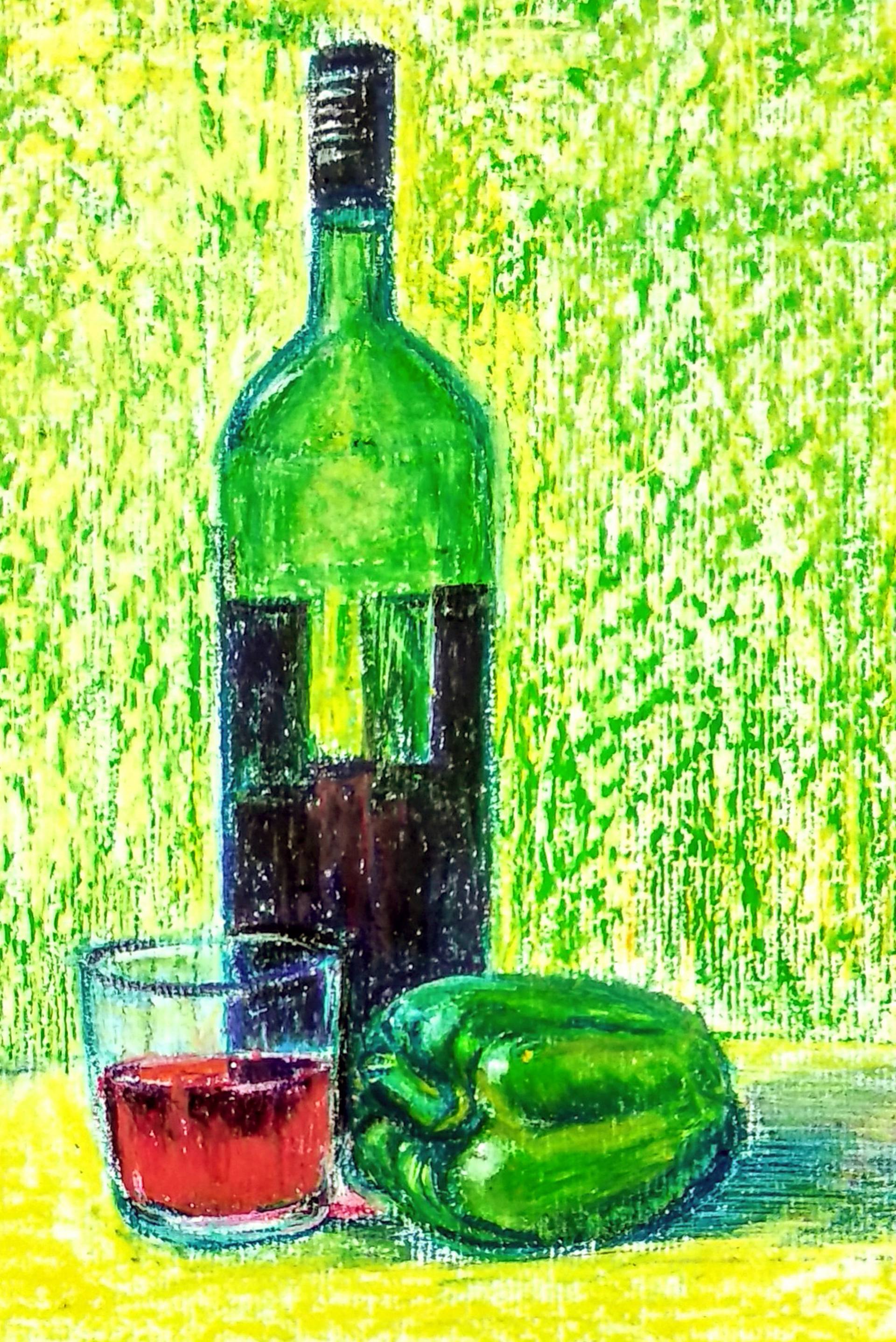 1920x2876 still life with wine bottle oil pastel drawing gift item drawing - Wine Bottle Drawing