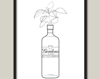 340x270 Gin Bottle Drawing Etsy - Wine Bottle Line Drawing
