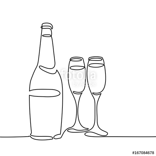 500x500 Champagne Bottle And Two Glasses Isolated On White Background - Wine Bottle Line Drawing