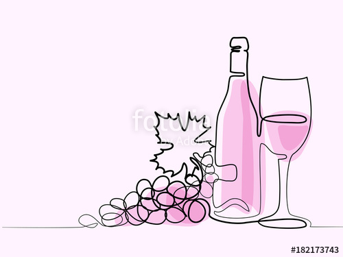 500x375 Continuous Line Color Drawing Wine Bottle, Glass And Grape - Wine Bottle Line Drawing
