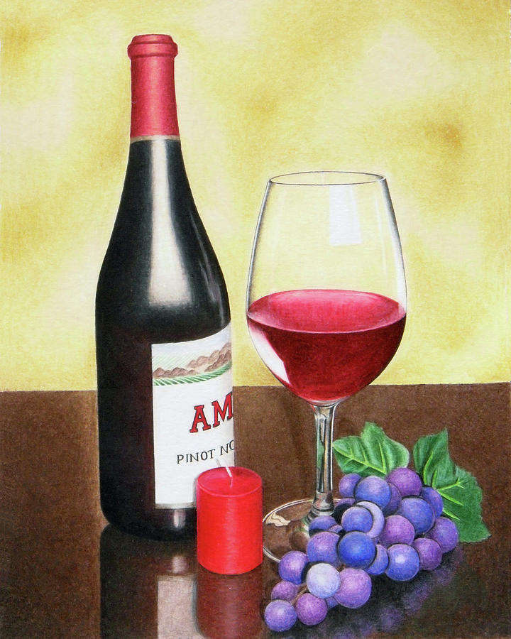 720x900 Wine And Grapes Drawing - Wine Drawing