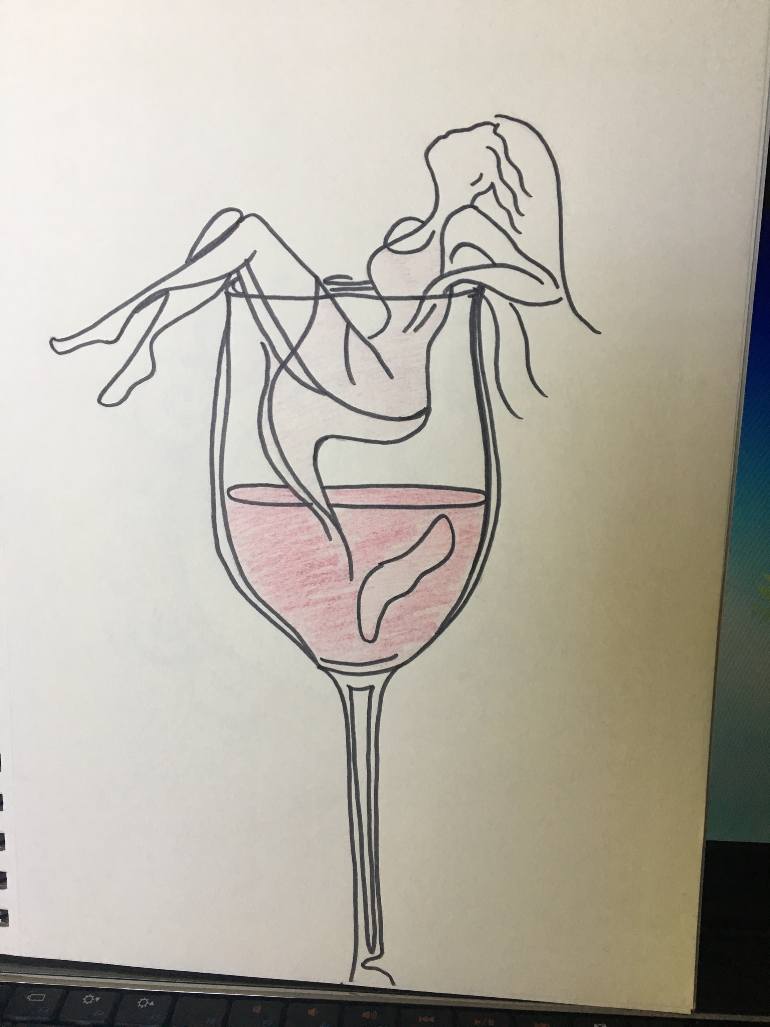 770x1027 Wine Girl Drawing - Wine Drawing