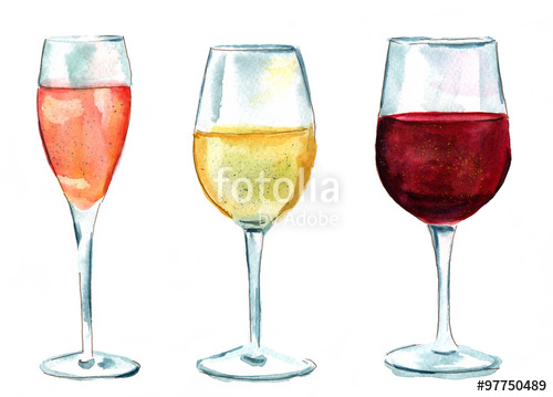 500x359 Set Of Watercolor Wine Glasses - Wine Glass Drawing