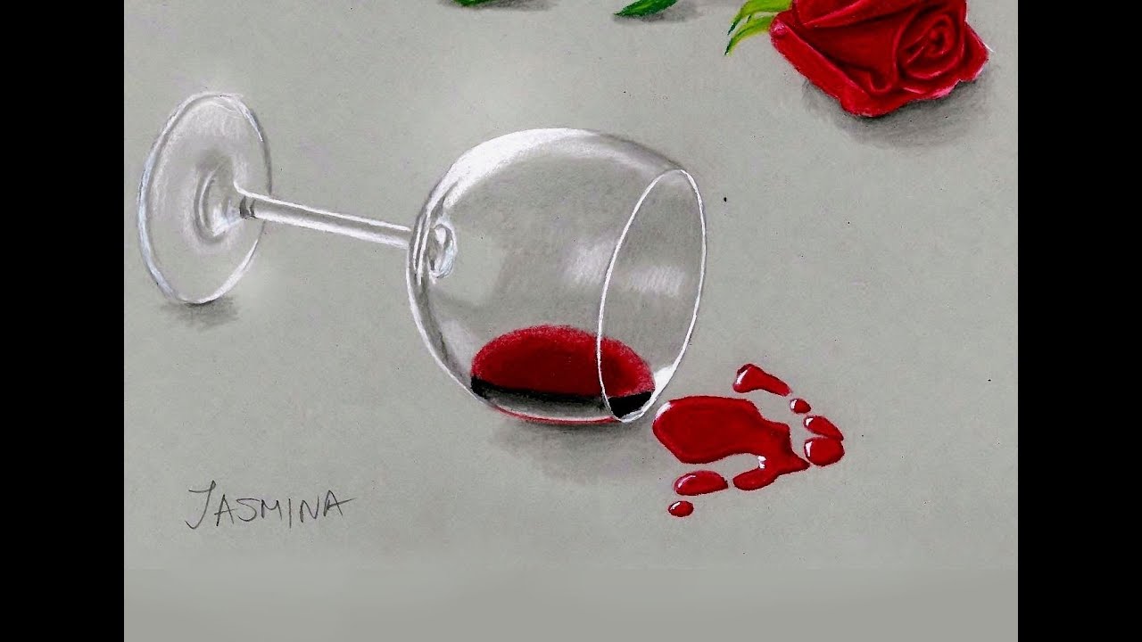 1280x720 Speed Drawing Wine Glass And Red Rose In Colored Pencil Jasmina - Wine Glass Drawing