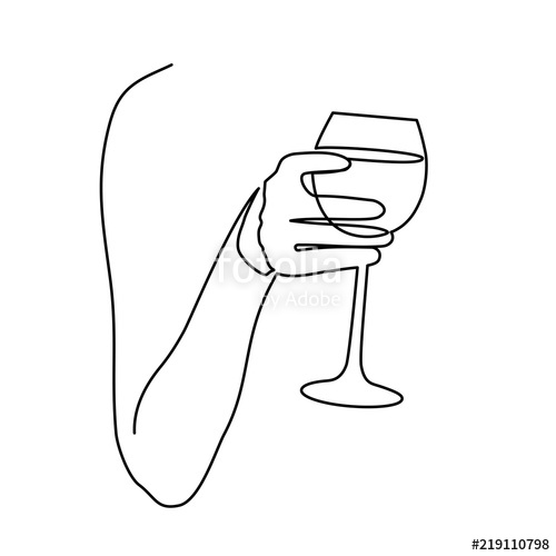 500x500 Continuous One Line Drawing Glass Of Wine In Hand Toasting - Wine Glass Line Drawing