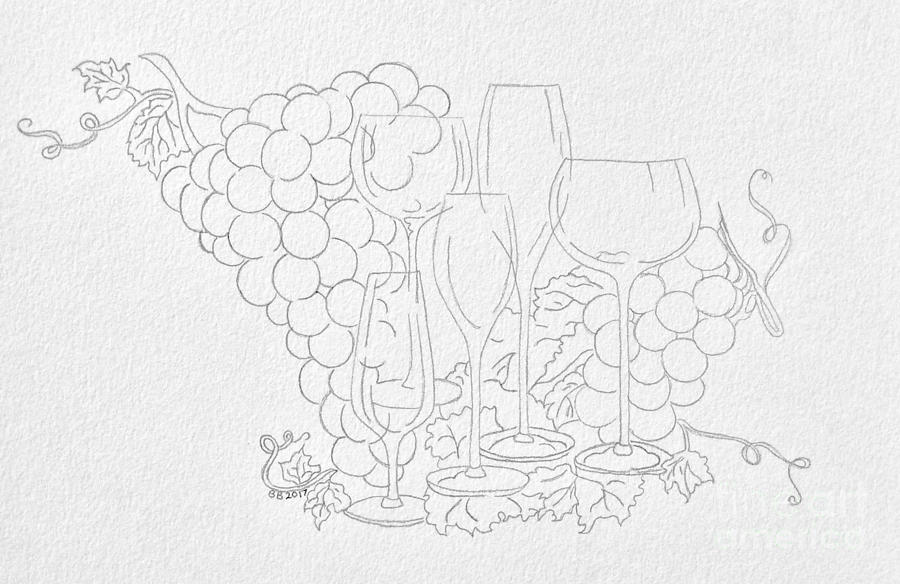 900x584 Diy Wine Glasses And Grapes Drawing - Wine Grapes Drawing