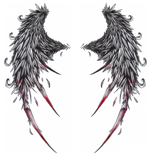 600x626 Broken Angel Wings Tattoo Designs - Wing Tattoo Drawing