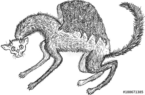 500x328 Fantastic Winged Cat Stock Image And Royalty Free Vector - Winged Cat Drawing