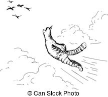215x194 Flying Cat Stock Illustrations Flying Cat Clip Art Images - Winged Cat Drawing